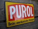 Emaille Purol petroleum bord. Pure Oil Comp. Torpedo email., Ophalen of Verzenden, Gebruikt, Reclamebord