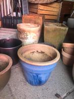 Blauw geglazuurde bloempot, Ophalen, Rond, Aardewerk