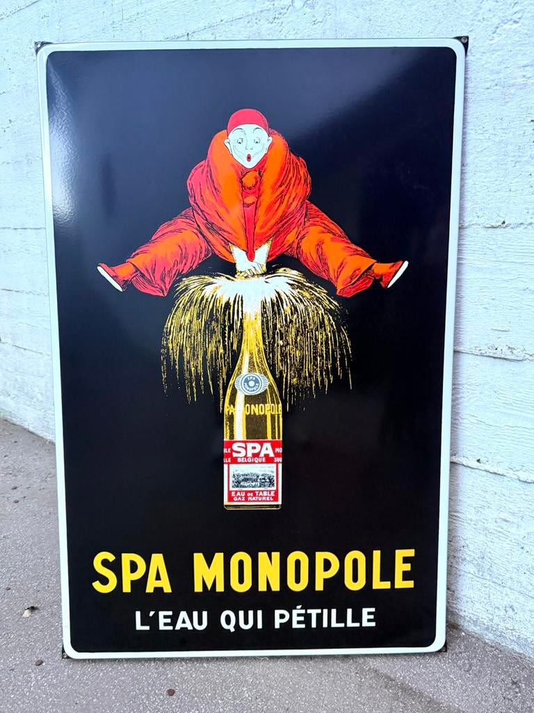 Emaille reclamebord Spa Monopole L’eau Qui Petille, Verzamelen, Ophalen, Zo goed als nieuw, Reclamebord