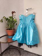 Blauwe, zwart, wit, roze strapless jurk met zwarte tule, Ophalen, Zo goed als nieuw, Zwart