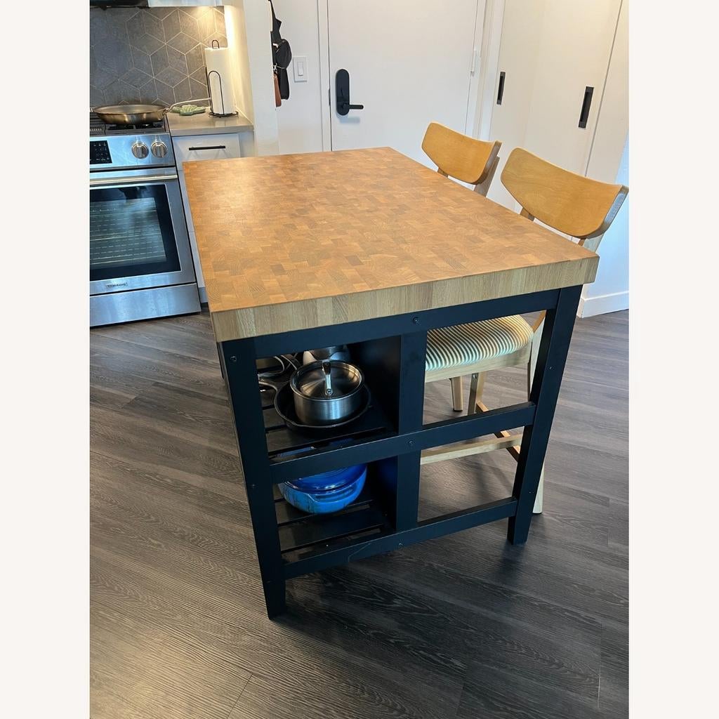 IKEA VADHOLMA Keukeneiland - Zwart met eiken blad, Ophalen, Gebruikt, 100 tot 150 cm, Bruin