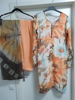 Indiase kameez shalwar dupetta wit bruin perzik maat S, Ophalen of Verzenden, Zo goed als nieuw, Maat 36 (S), Wit