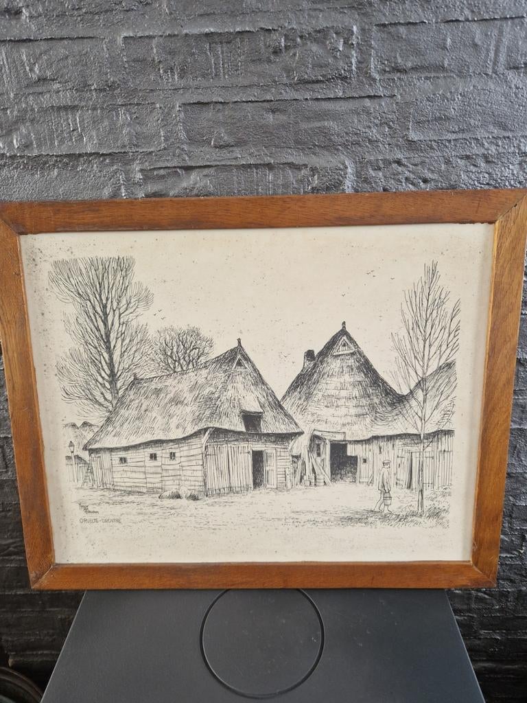 TWEE OUDE TEKENINGEN MET HOUTEN LIJST EROMHEEN GEMAAKT., Antiek en Kunst, Ophalen of Verzenden