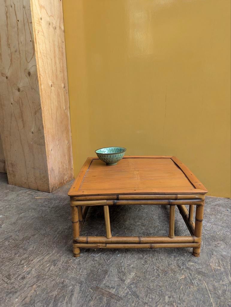 Oosters Chinees Aziatisch vintage bamboe bijzettafel, Huis en Inrichting, Tafels | Bijzettafels, Ophalen, Rond, Minder dan 55 cm