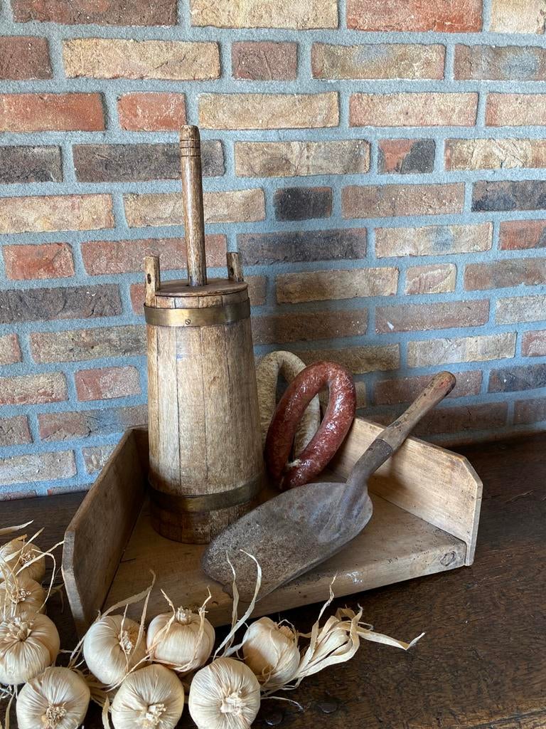 Brocante  antieke houten boterkarn/ kolenschep, Ophalen