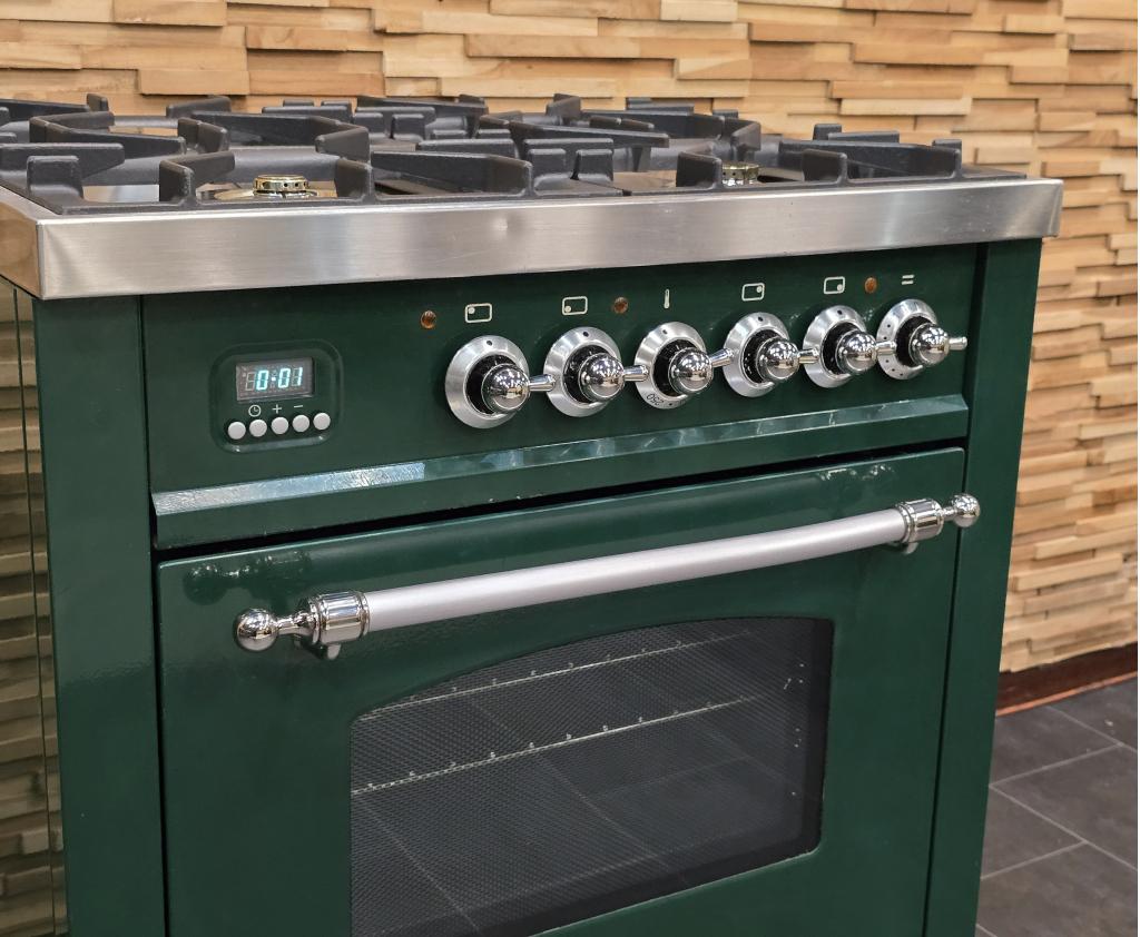 Luxe Fornuis Boretti 70cm groen en rvs 4 pits GASOVEN, Niet ingevuld, 60 cm of meer, Niet ingevuld, Zo goed als nieuw