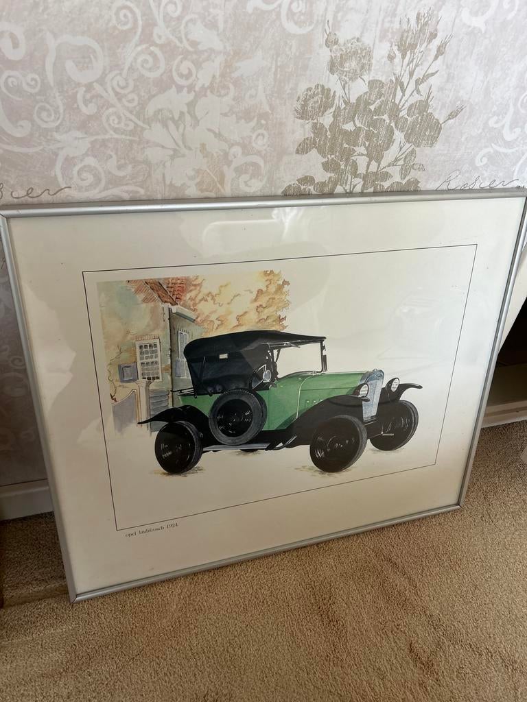 Poster Opel Laubfrosch 1924 in zilverkleurige lijst 61x51cm, Antiek en Kunst, Ophalen