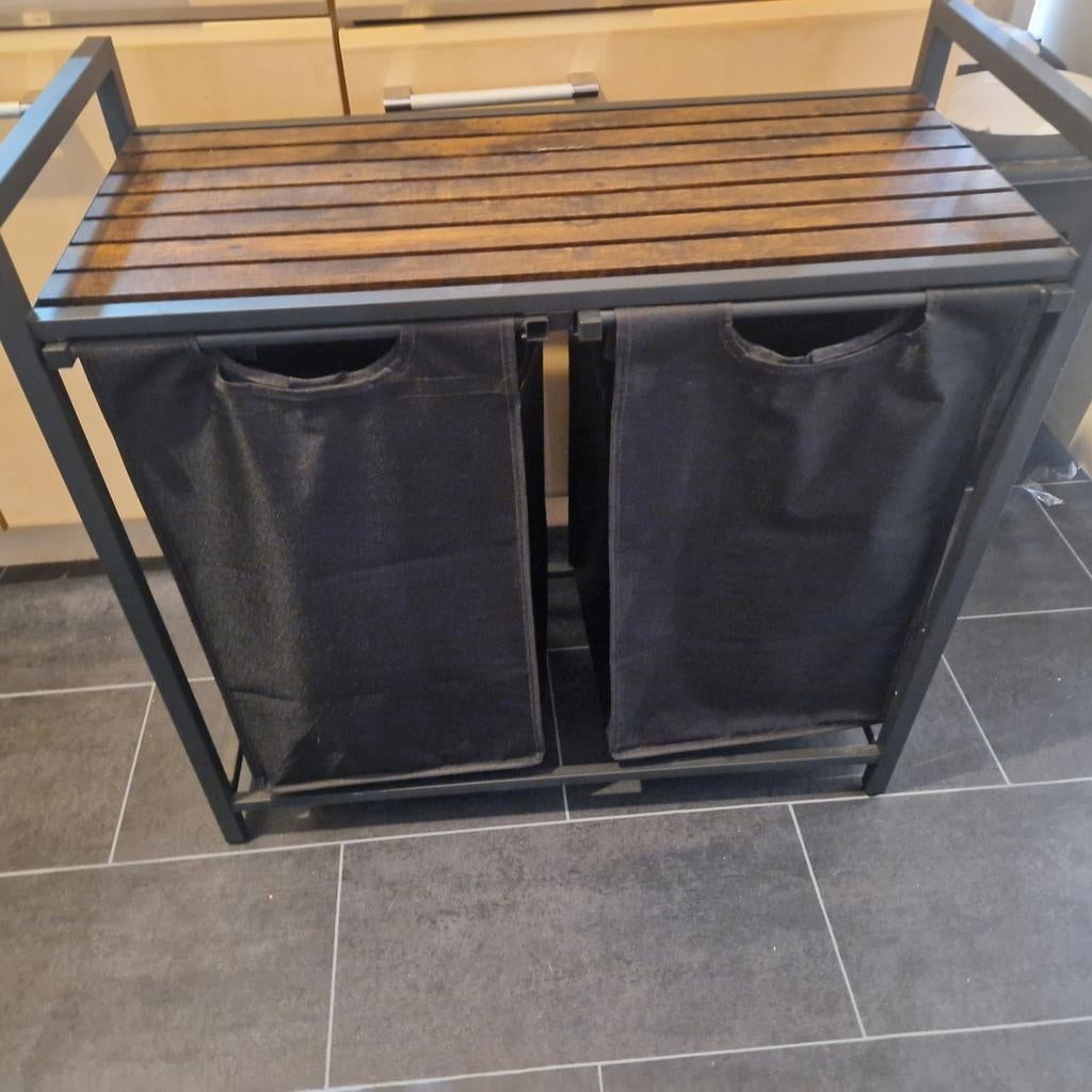 Wasmand 2x 46L met stalen frame en houten blad, Ophalen of Verzenden, Metaal, Industrieel, Gebruikt