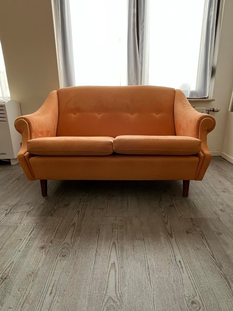 Vintage design bank jaren '60 mid century velours, Huis en Inrichting, Banken | Sofa's en Chaises Longues, Gebruikt, Tweepersoons