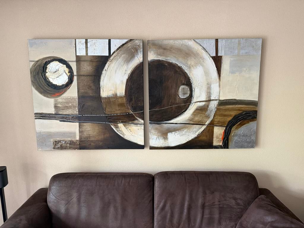 Origineel tweeluik schilderij met certificaat 1x1 m, Ophalen