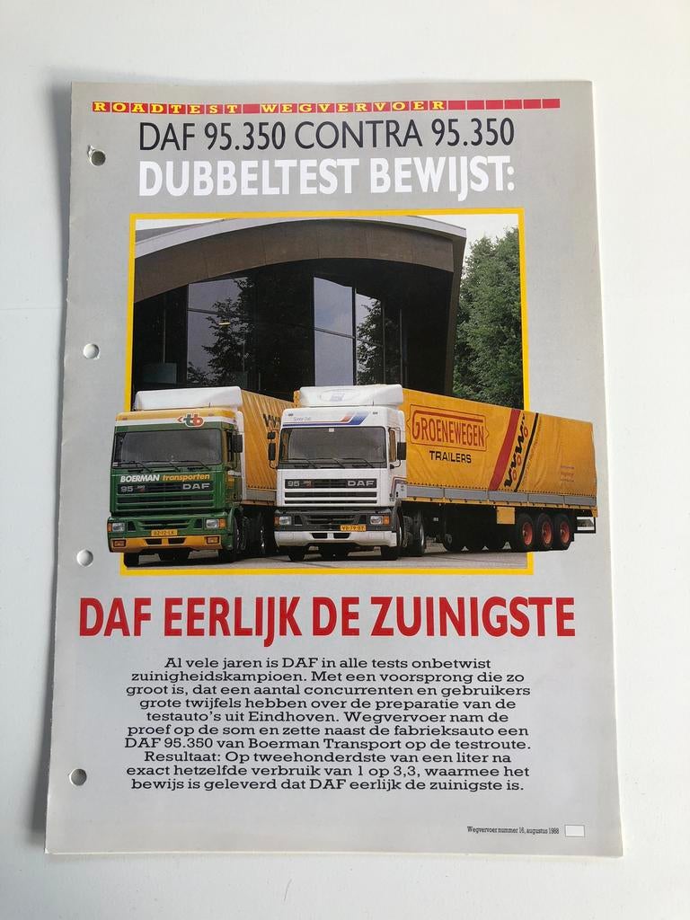 Folder DAF 95 Vergelijkingstest, Boeken, Gelezen, Ophalen of Verzenden, Overige merken, DAF