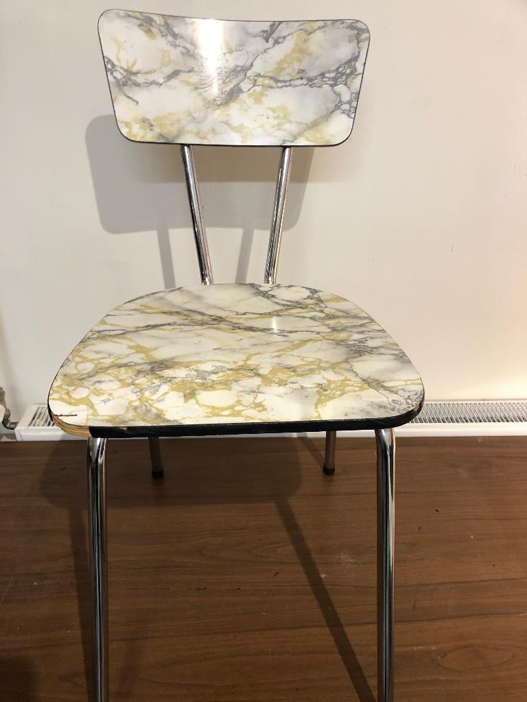 Vintage Formica Buizenframe Stoeltje Marmer Print., Antiek en Kunst, Antiek | Meubels | Stoelen en Banken, Ophalen