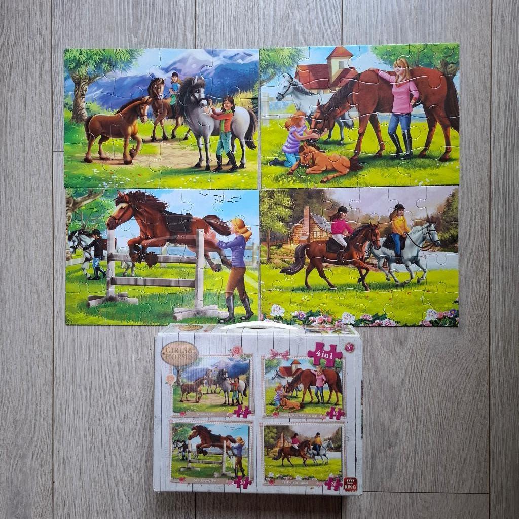 4 in 1 paarden puzzels girls & horses, Kinderen en Baby's, Ophalen, Meer dan 50 stukjes, Zo goed als nieuw, 6 jaar of ouder