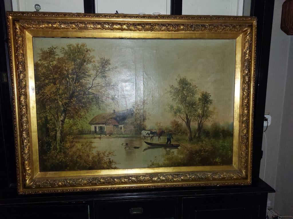 Monelli. Antiek gesigneerd groot schilderij ZIE BESCHRIJVING, Antiek en Kunst, Kunst | Schilderijen | Klassiek, Ophalen