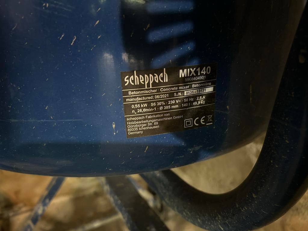 Scheppach MIX140 Betonmixer (140L) - Krachtig & Degelijk, Ophalen, Gebruikt