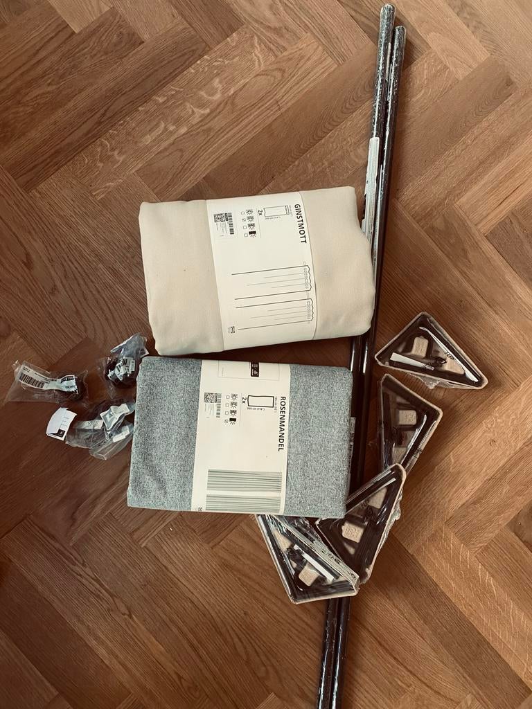 IKEA GINSTMOTT & ROSENMANDEL gordijnen met roedes, Minder dan 50 cm, 200 cm of meer, Beige, Nieuw