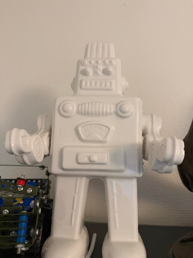 Porseleinen robot en raket zgan, Ophalen of Verzenden, Gebruikt, Wit, Steen/keramiek