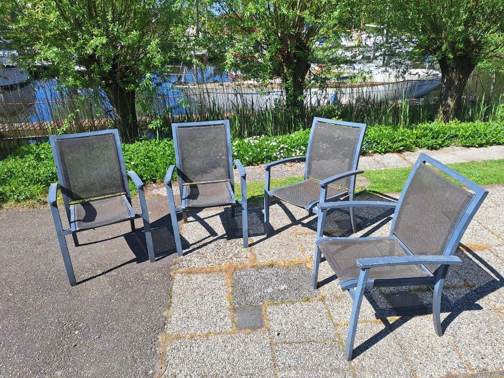 4 alminium tuinstoelen, Ophalen of Verzenden, Gebruikt, Campingstoel