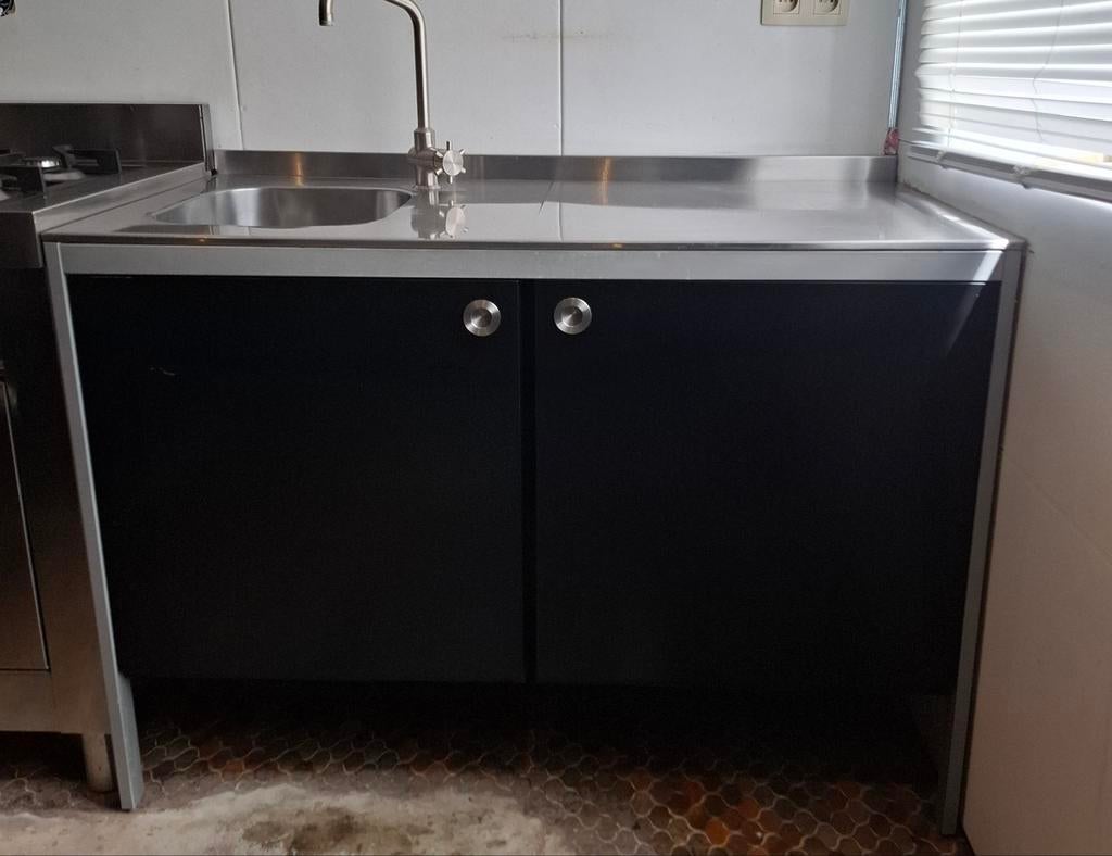 Ikea keukenelement met spoelbak en kraan (Udden), Ophalen, Gebruikt, 100 tot 150 cm, Zwart