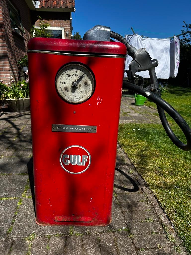 Vintage Gulf Benzinepomp - Decoratief item, Antiek en Kunst, Ophalen