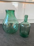 Oude decoratieve gistflessen groen glas of planten terrarium, Ophalen of Verzenden