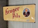 Reclamebord emaille Krüger pils  mancave cafe decoratie, Ophalen, Gebruikt, Reclamebord, Plaat of Schild, Overige merken