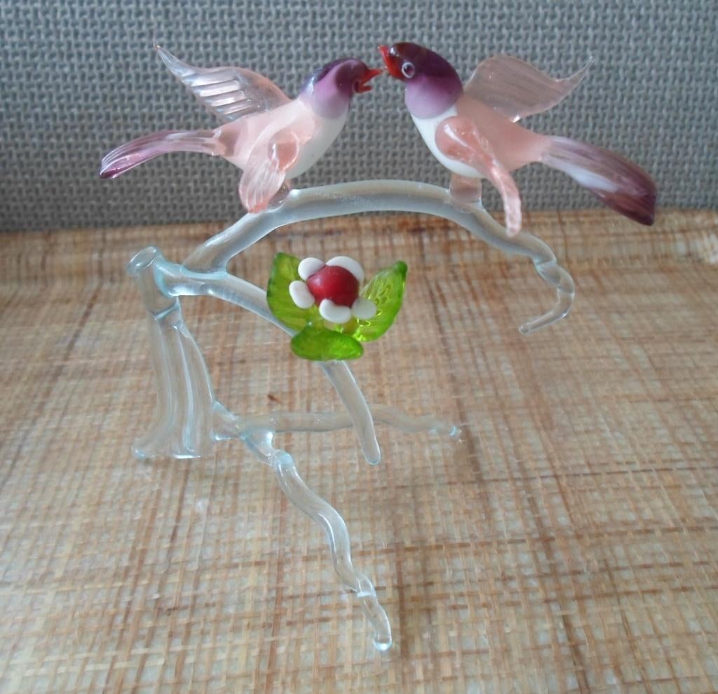 Murano glazen vogeltjes op tak. Jaren '80., Antiek en Kunst, Antiek | Glas en Kristal, Ophalen of Verzenden