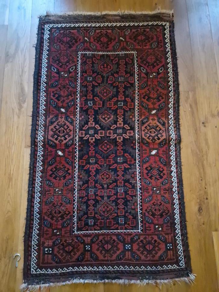 Antiek Perzisch tapijt, handgeknoopt, rood/blauw, Antiek en Kunst, Antiek | Kleden en Textiel, Ophalen of Verzenden