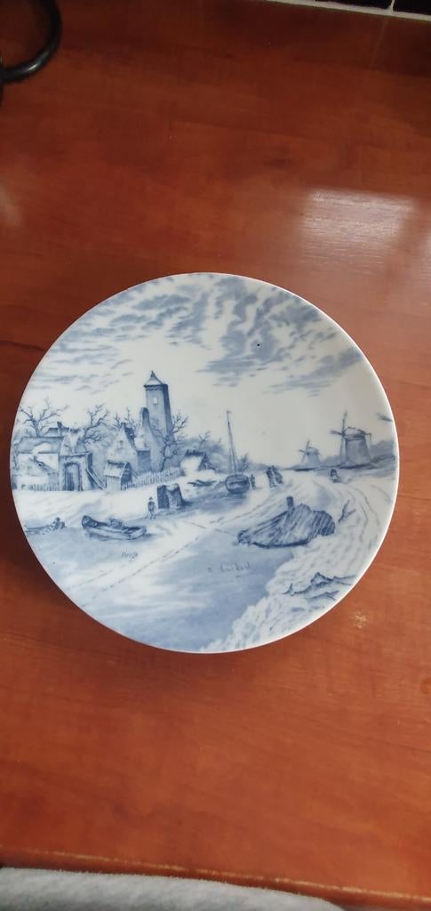 Delfts blauw bordje met winterlandschap, Ophalen