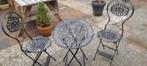 gietijzeren bistro set - 2 stoelen en tafel, Overige materialen, Gebruikt, Tuinset, Eettafel