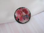Broche/ hanger zilverkleurig/ roze paars emaille orchidee, Verzenden, Zo goed als nieuw, Overige kleuren, Overige materialen