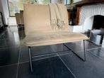 Olijfgroene Stoel met Stalen Frame + Kleed, Huis en Inrichting, Fauteuils, Ophalen, Gebruikt, Minder dan 75 cm, 75 tot 100 cm