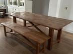Teakhouten eettafel 220x100 met bankje, Huis en Inrichting, Ophalen, Gebruikt, 200 cm of meer, 50 tot 100 cm