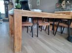 Zwaar massief houten tafel 220m lang., Ophalen, Gebruikt, 200 cm of meer, 50 tot 100 cm