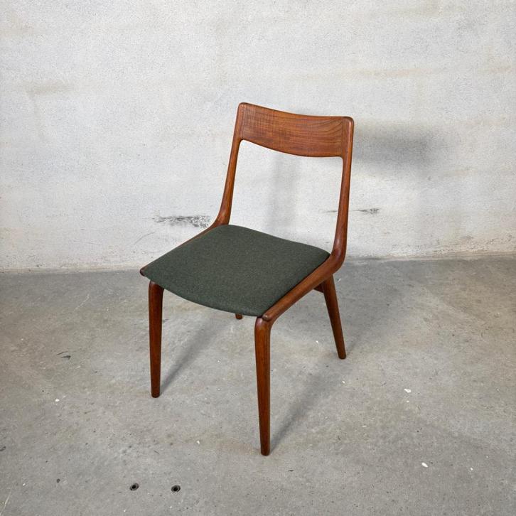 Alfred Christensen – Boomerang Stoel, Denemarken jaren ’50, Huis en Inrichting, Stoelen, Gebruikt, Eén, Hout, Stof, Ophalen of Verzenden