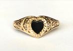 Gouden vintage ring onyx hart maat 17 1/4, Zwart, Ophalen of Verzenden, Zo goed als nieuw, 17 tot 18
