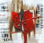 Groot abstract canvas schilderij love life rood 100x100 cm, Ophalen