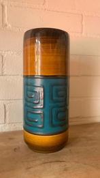 West Germany vaas bruin / oranje met helder blauw, 21 cm, Ophalen of Verzenden