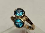Gouden ring Aquamarijn, Sieraden, Tassen en Uiterlijk, Ringen, 18 tot 19, Blauw, Ophalen of Verzenden, Zo goed als nieuw