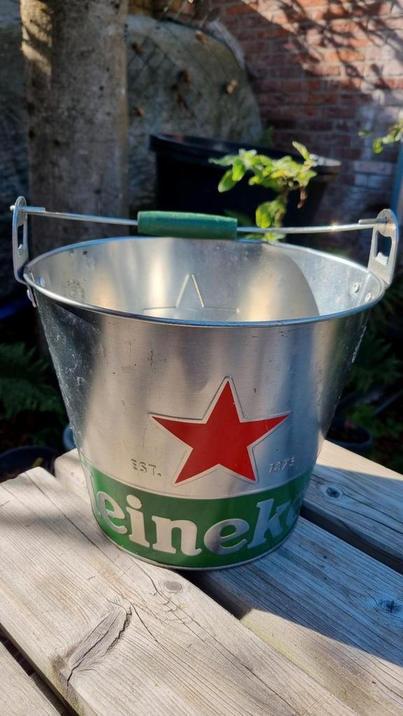 Heineken stalen emmer bierkoeler met bieropener in de keet, Verzamelen, Merken en Reclamevoorwerpen, Gebruikt, Gebruiksvoorwerp