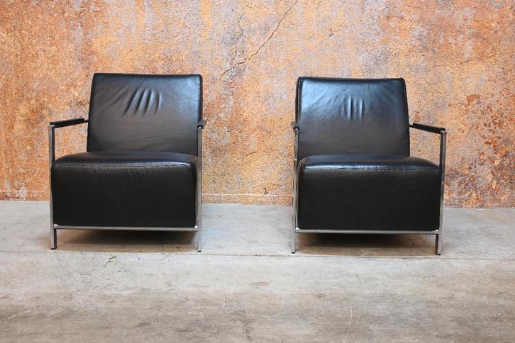 ZGANieuw 2 zwarte leren Harvink Alowa design fauteuils, Huis en Inrichting, Fauteuils, Zo goed als nieuw, Leer, Metaal, 50 tot 75 cm