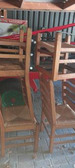 6 Landelijke Eiken Eetkamerstoelen met Biezenzitting, Huis en Inrichting, Stoelen, Riet of Rotan, Gebruikt, Bruin, Ophalen of Verzenden