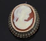 Schelp camee antiek 14k goud zilver ketting hanger broche, Sieraden, Tassen en Uiterlijk, Antieke sieraden, Ophalen of Verzenden