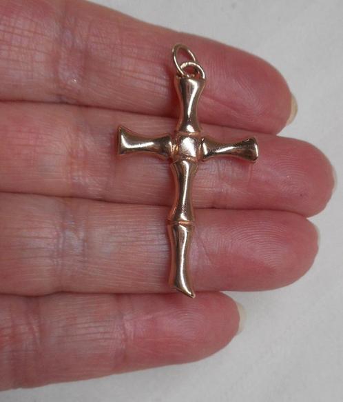 Zilveren roségoud vergulde modernist kruis hanger nr.761, Sieraden, Tassen en Uiterlijk, Kettinghangers, Zo goed als nieuw, Zilver