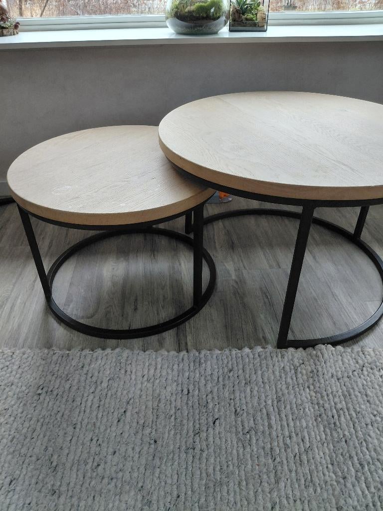 ronde salontafel ( set van 2 ) onbehandeld, Ophalen, 50 tot 100 cm, Rond, 50 tot 100 cm