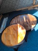 Twee salontafels. Hout met zwart staal, Huis en Inrichting, Tafels | Salontafels, Ophalen, Gebruikt, 50 tot 100 cm, Rond