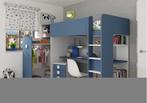 Jules hoogslaper plus met bureau en kast - 90x200 - Blauw, Niet ingevuld, Niet ingevuld, Niet ingevuld