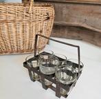 Oud ijzeren rekje met 6 glaasjes., Antiek en Kunst, Curiosa en Brocante, Ophalen of Verzenden