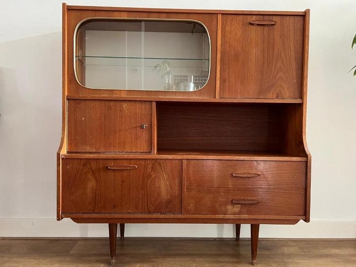 Vintage teak buffetkast mid-century design jaren 50/60, Huis en Inrichting, Kasten | Buffetkasten, Gebruikt, 100 tot 150 cm, 100 tot 150 cm