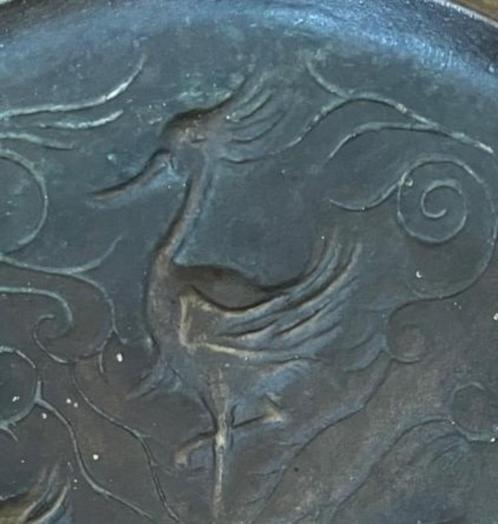 Schaal brons, gewicht 1554 gram, decoratie kraanvogels, Antiek en Kunst, Antiek | Koper en Brons, Brons, Ophalen of Verzenden